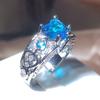 New Fashion Heart-shaped Blue Zirconia Ring Female 925 Stamp Hollow Geometric Jewelry Party Wedding Gift