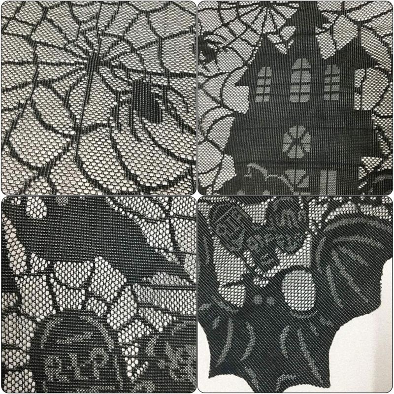 Scary Halloween Table Cover, 53x69inch Rectangles Festival Black Lace Tablecloth Decoration for Festives Occasion