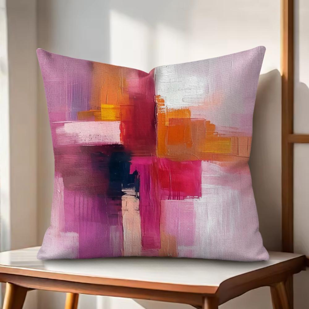 Color paint Cushion Cover Natural Linen Organic Fabric DoubleSided Printing Couch Pillow Covers Home Decor