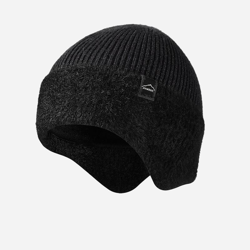 

Вязаная шапка Мужская зимняя бархатная теплая шапка Толстая холодостойкая шапка из шерсти для катания чёрный/серый