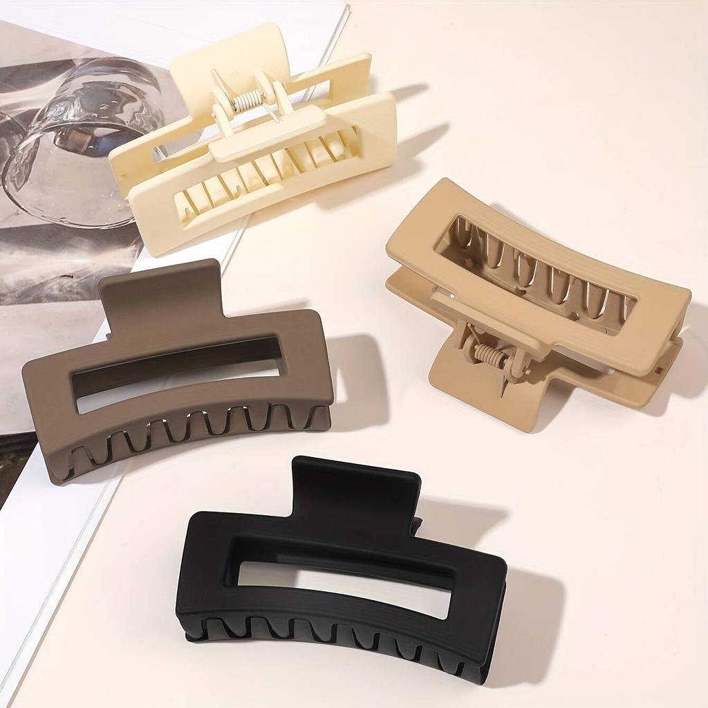 4Pcs Elegant Acrylic Claw Classic Solid Colors Large, Rectangular, Non-Slip Grip for Thick Long Hair Fashion Hair Accessories