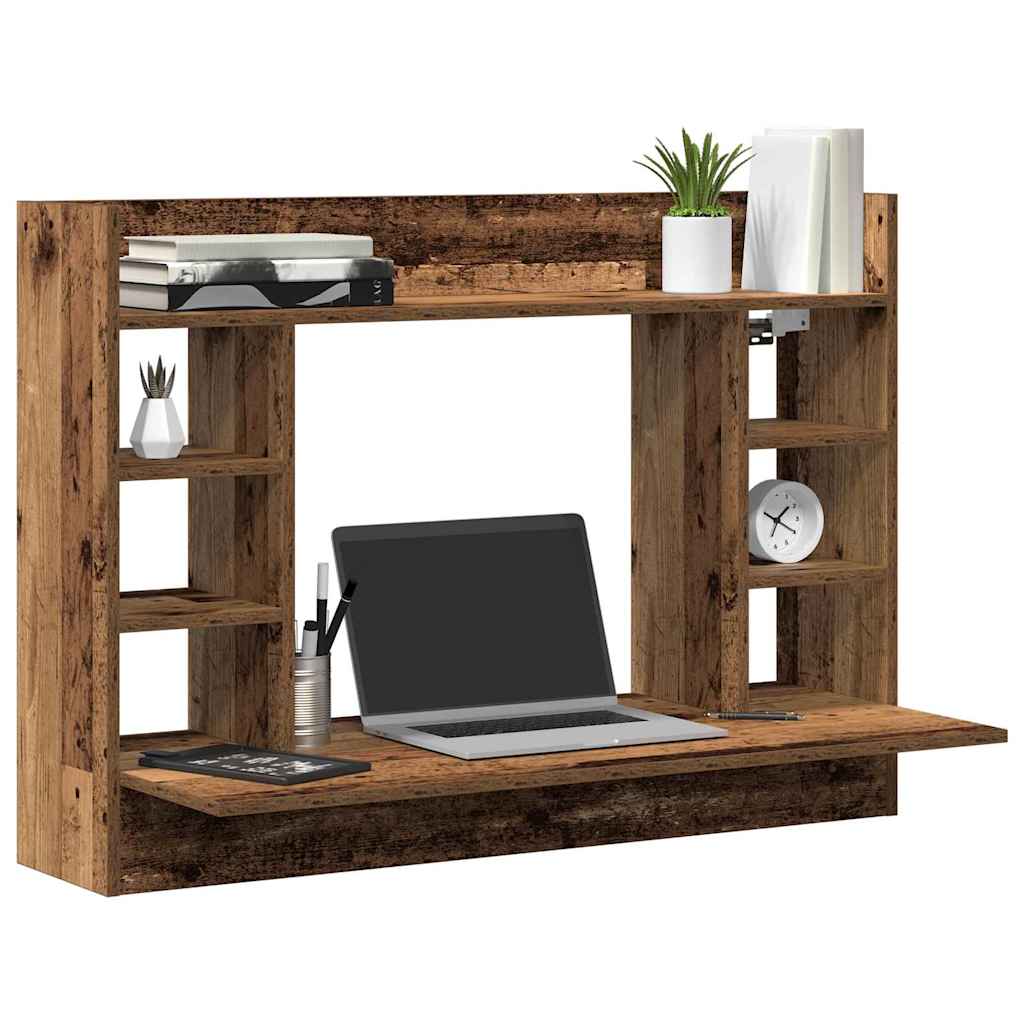 Wandmontierter Schreibtisch mit Regal Altholz-Optik 105 x 48 x 75 cm Holzwerkstoff