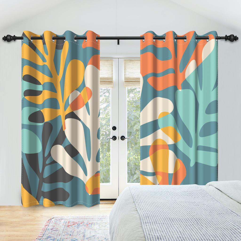 2pc Modern Leaves Window Curtains Home Interior Curtains Medieval Minimalism Nordic Abstract Bedroom Curtains Polyester Fabric