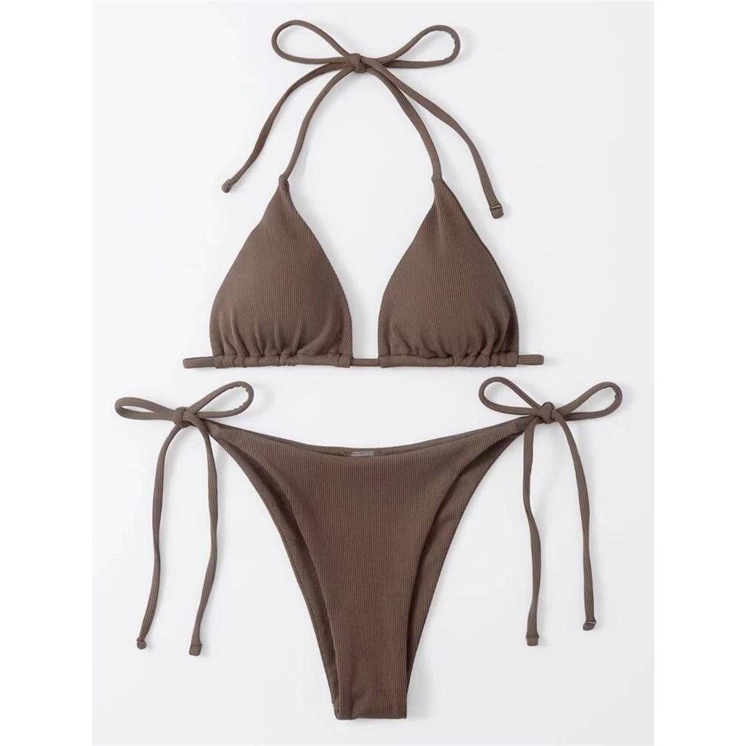

Мода Новые Сексуальные Холтер Ребристые Бикини Женские Купальники Женский Купальник Из Двух Частей Бикини Комплект Мягкий Купальник Купальный Костюм Леди S кофейный