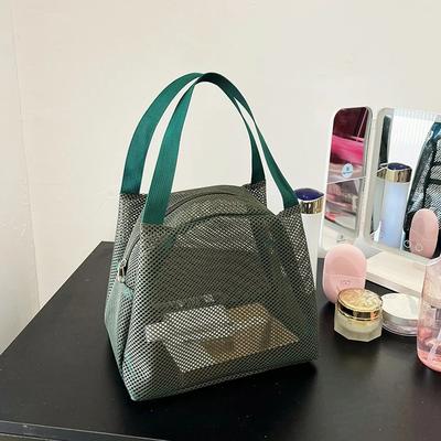 Large Capacity Mesh Bag With Handle Travel Toiltery Makeup Bag Portable Beach Bag Cosmetic Zipper Pouch