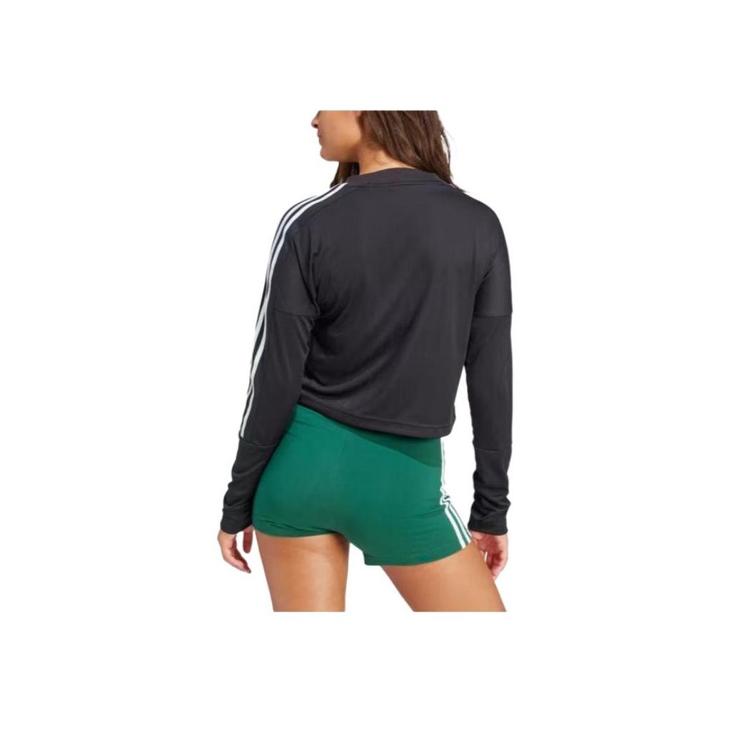 Adidas Gestreiftes T-Shirt mit Buchstabenprint, Rundhalsausschnitt, langen Ärmeln und regulärer Passform für Damen, Oberteile, Schwarz IS4575