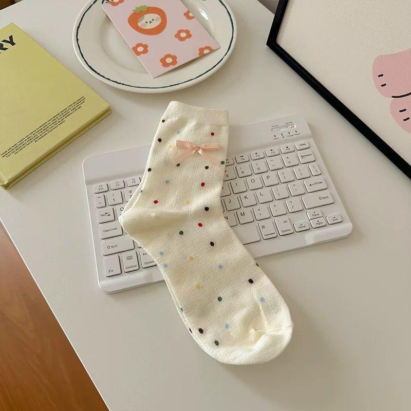 

Female Spring and Summer Thin Model Lovely Bow Lace Gentle Tube Pile Socks 1 pair