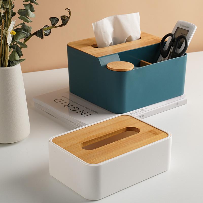Scatola per fazzoletti in plastica minimalista moderna con coperchio in legno per ripostiglio in soggiorno e bagno