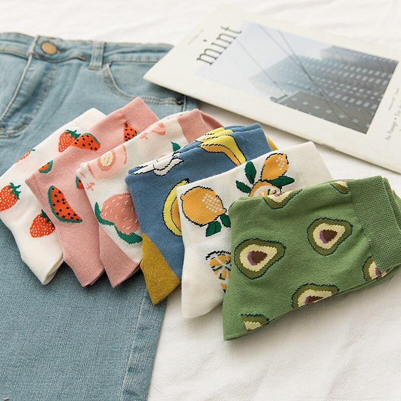 Women Socks Funny Cute Cartoon Fruits Banana Avocado Lemon Food Happy Colorful Novelty Skateboard Socks