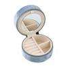 Custom Logo Round Velvet Jewelry Box with Mirror Portable Travel Zipper Rings Earrings Necklaces Jewelry Storage Box