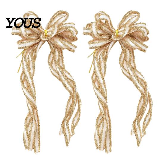 Hanging Bows for Christmas Trees 2 Pcs Velvet Bows, Shiny Bow Tree Decoration Holiday Gift Wrapping Wreath, Garland, Xmas Party, Wedding, Baby Shower,