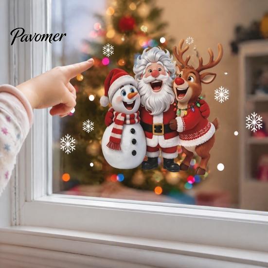 Environmentally Friendly PVC Decals Christmas Window Clings, Peel And Stick Winter Santa Snowman Reindeer Glass Door Holiday Stickers Decals,