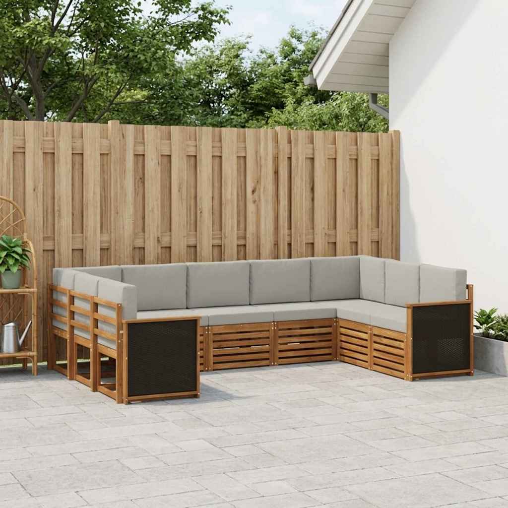 Corner Sofa Set with Cushions 7 pcs Natural and Light Grey