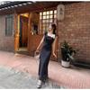 Korean version of French coffee break polka dot dress summer lace-up waist small flying sleeve long dress seaside vacation mesh skirt