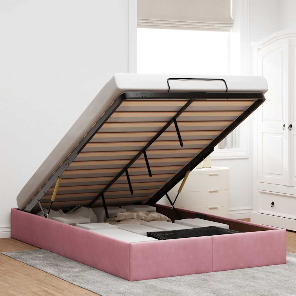 Ottoman Bed without Mattress Pink 120x200 cm Velvet