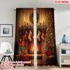 2pcs 2D Flat Printing Merry Christmas Trendy Curtains Cozy Christmas Fireplace Stockings Gifts Digital Printed Polyester Drapes