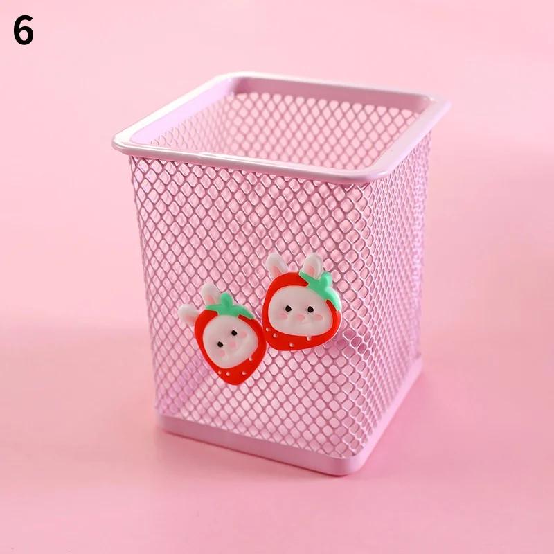 1Pc Pink Metal Pen Holder Office Organizer Cosmetic Square Cil Stand Holders Stationery Container School Supplies