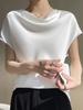 Women's French Style Ruffle Neck Short Sleeve Top - Solid Color Summer 2025