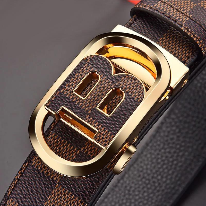 Men's Genuine Leather Automatic Buckle Belt - Korean Style, Trendy, High-grade, Fashionable Waistband for Middle-aged and Young