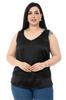 Damen Übergröße Bluse Plus Size V-Ausschnitt Ärmellos Satin Smaragdgrüne Bluse mit Seitenschlitzen