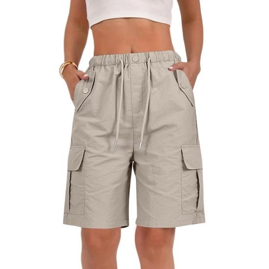Damen Wander-Cargo-Shorts mit mehreren Taschen, Leicht, Schnelltrocknend, Sommer-Shorts mit Kordelzug, Elastischer Bund, Bermuda-Shorts für Outdoor, Wandern, Arbeit