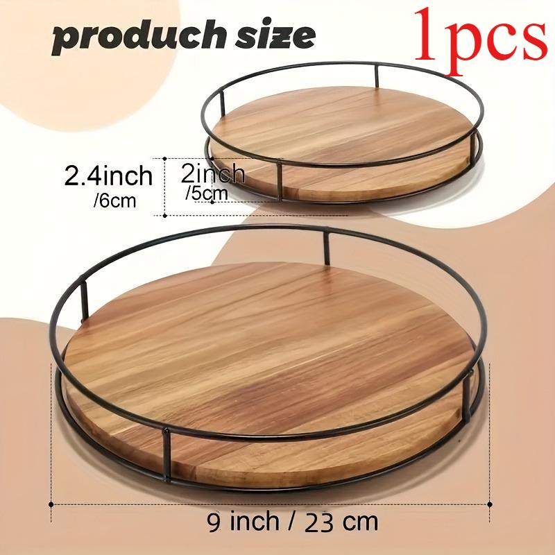 

1pcs Wooden Storage Organizer Multifunctional Rotating Tray Wood Spinning Shelf Space Saver Home Kitchen Storage Solution хакі