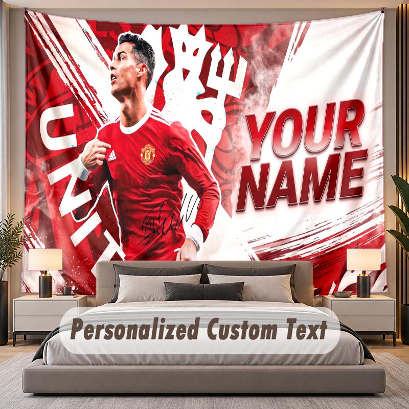 Tapeçaria de Parede Personalizada com Nome e Texto Cristiano Ronaldo Poliéster Para Quarto