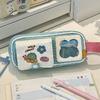 Pink Plaid Polka Dot Pencil Case Large Capacity Multi-Layer Pen Pouch for Middle School Girls Handheld Stationery Organizer