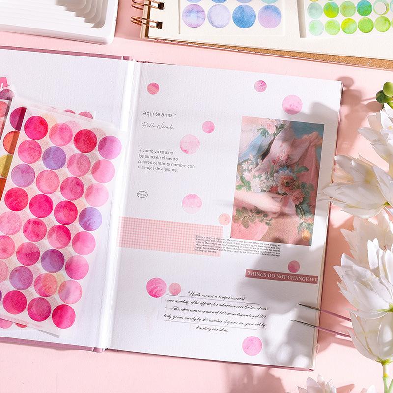 6sheets Colorful Retro Morandi Dot Sticker Round Label Mark Hand Account Photo Seal Sticker Decorative Material Wall  Stationary