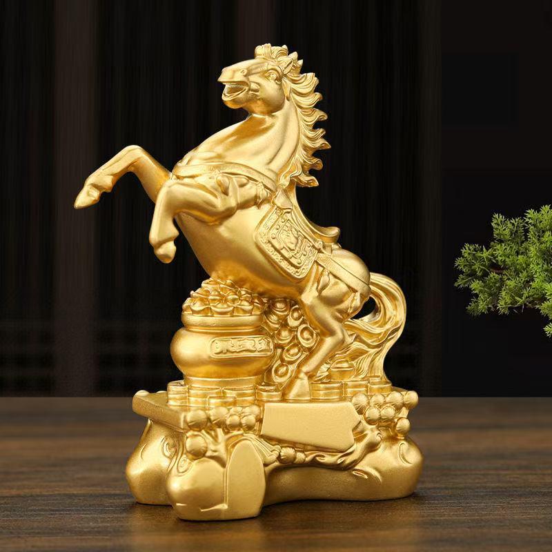 Golden Horse Figurine: Symbol of Wealth & Success - Ideal for Ceremonies, Entrances, Zodiac, Moving, or Living Room and Office Decoration.