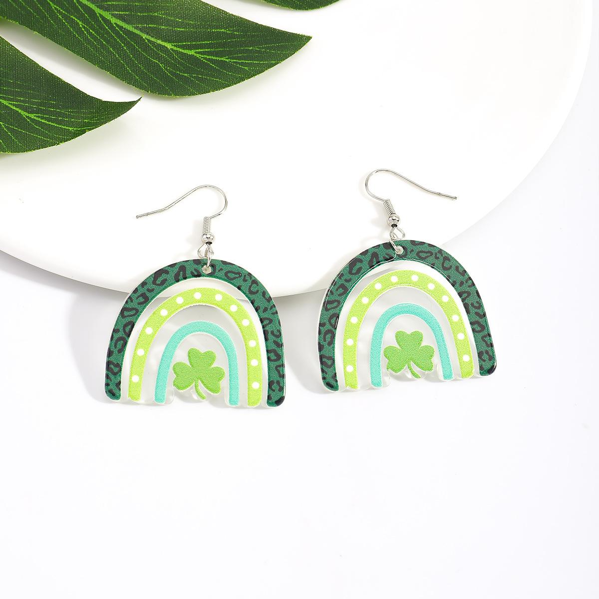 St. Patrick s Day Clover Hat Sheet Earrings Personality Letters Rainbow Horseshoe Acrylic Earrings