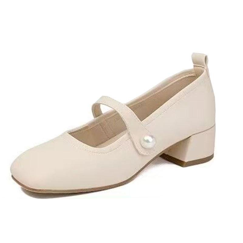 Small leather shoes with skirts, evening single shoes, 2025 spring and summer new high heels, French medium heel thick heel, Mary Jane women's shoes