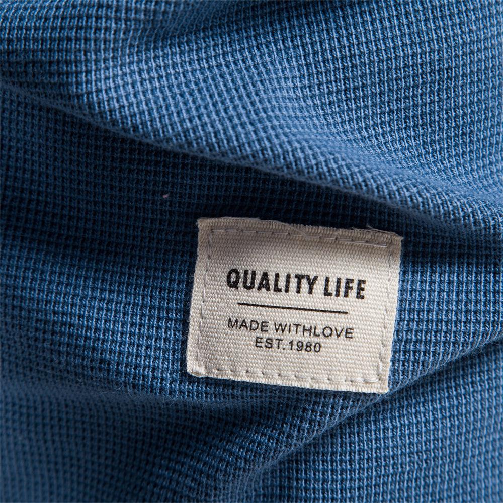 Autumn Winter Men's Underlay Henley Neck Long Sleeve Waffle T-shirt Men Solid Color Blue White Black T-shirt