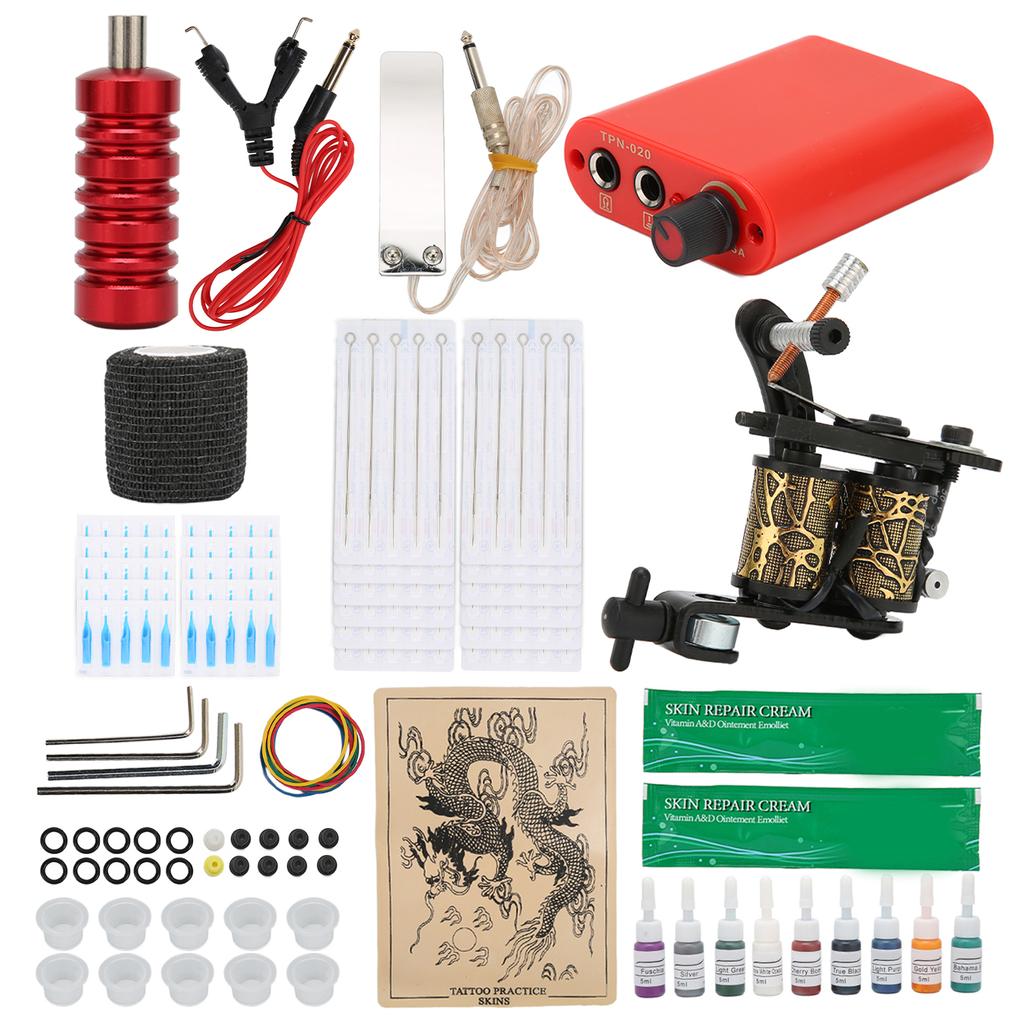 Coil Tattoo Machine Set Power Supply Clip Cord Foot Pedal Practice Skin Tattoo Kit for Beginner