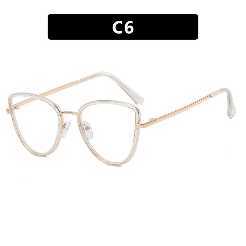 

New Eyeglass frames for Cross-Border Fashion Can Be Equipped with Myopia Glasses frames Anti Blue Light Metal Cat Eye Flat Lenses W141550WW-
