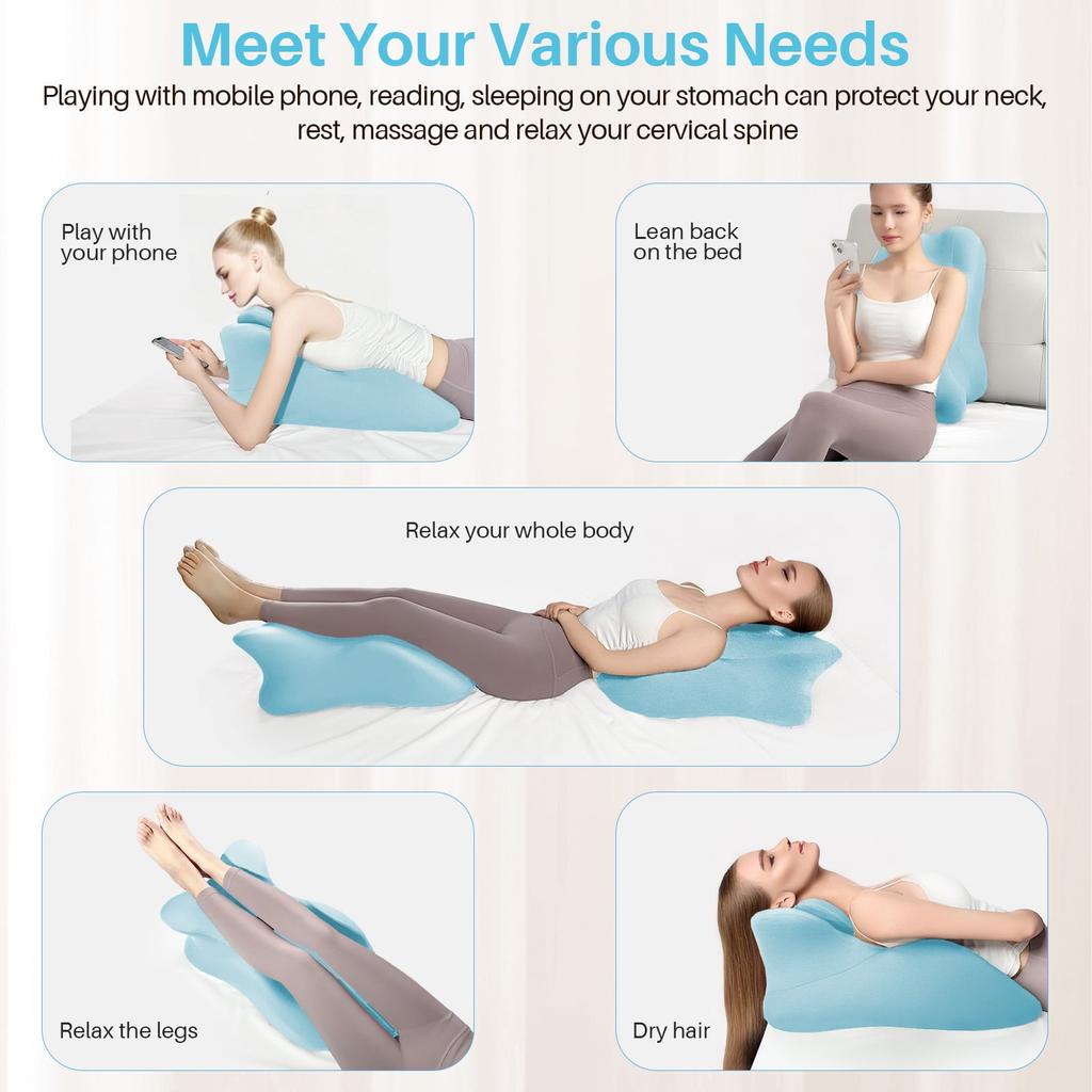 Ergonomic Memory Foam Wedge Pillow for Adults, Back Neck Shoulder Pain Relief, Adjustable Headboard Support Bed Pillow