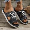 Summer New Large-sized Denim Fabric Lace-up Slip-on Sandals for Women - Round Toe Flat Casual Sandals