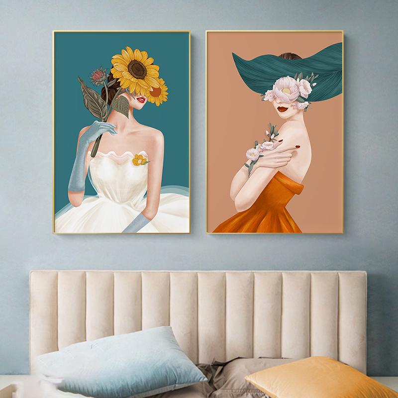 Abstract Flower Women Posters and Prints Sexy Lady Wall Art Decorative Paintings Nordic Canvas Pictures for Interior Home Decor
