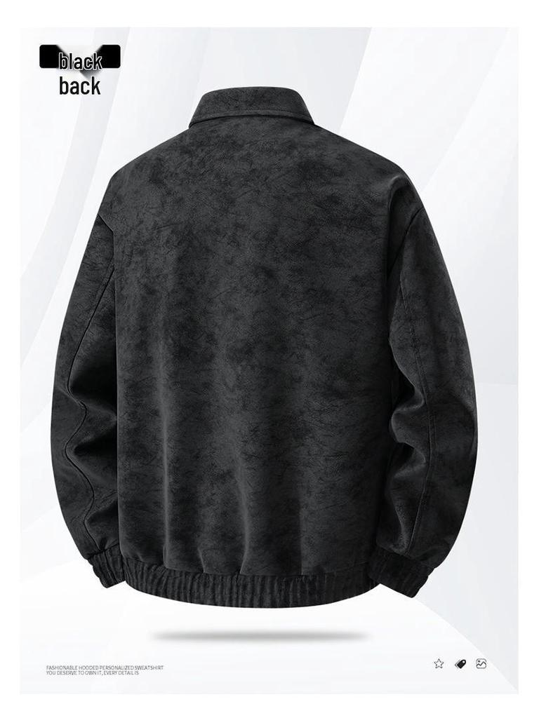 Retro Skórzana Kurtka z Klapami: Wiosna i Jesień, Męskie Duże Rozmiary, Luźne Codzienne, Wszechstronne i Modne