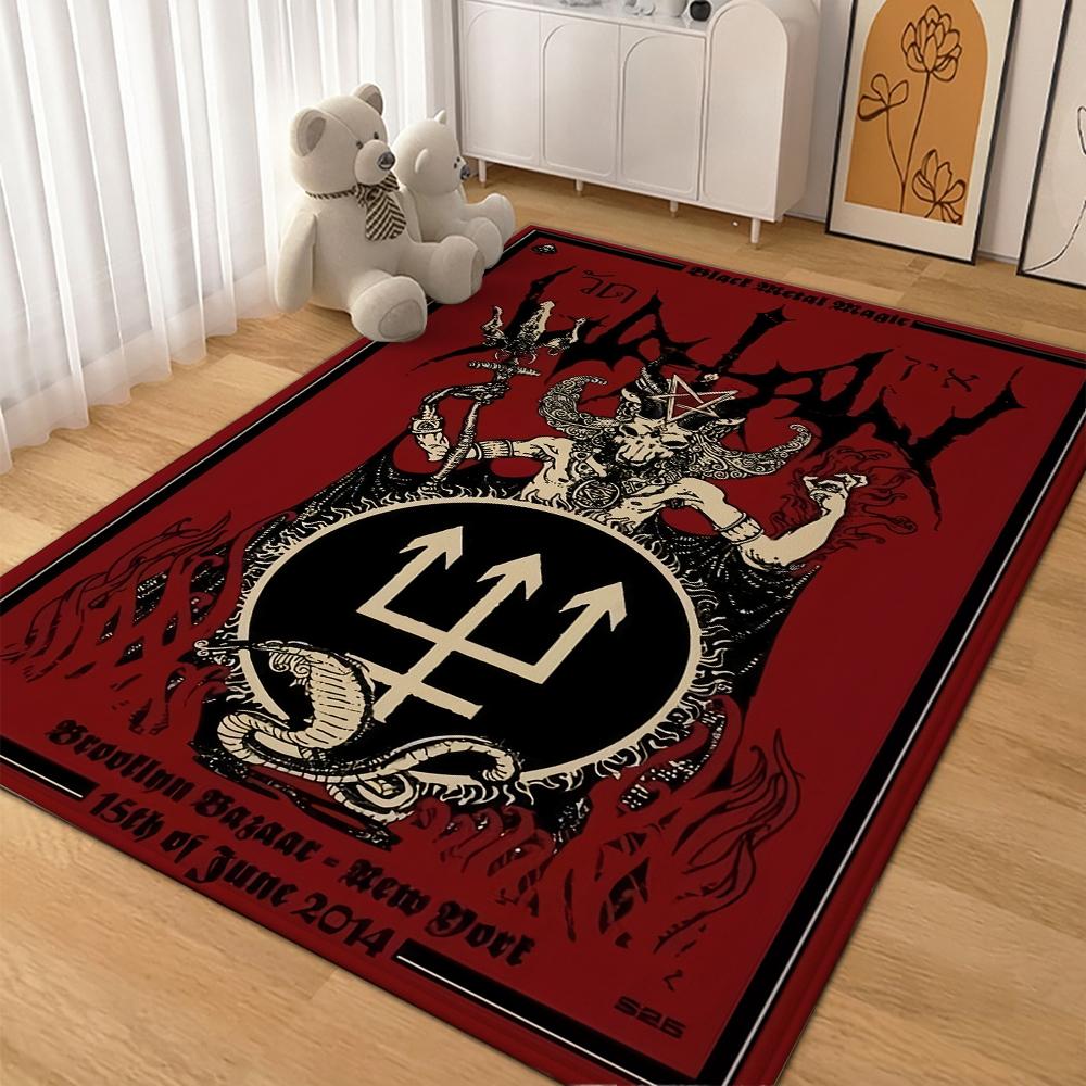 Dark Satanic Black Metal Art Patterned Rug Allseason Carpet For Entryway Home Party Decor Gift For Friends