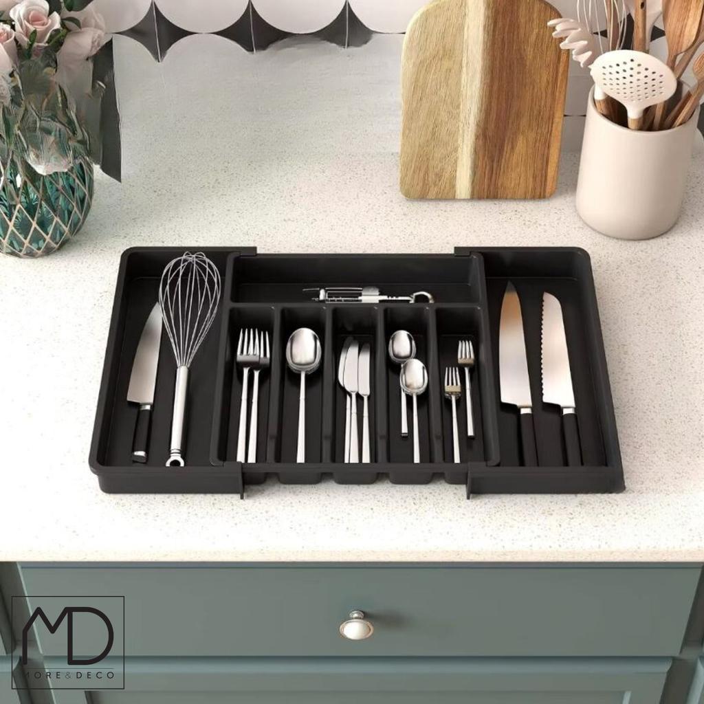 Kitchen Drawer Organizer for Cutlery, Extendable Kitchen Insert, Black