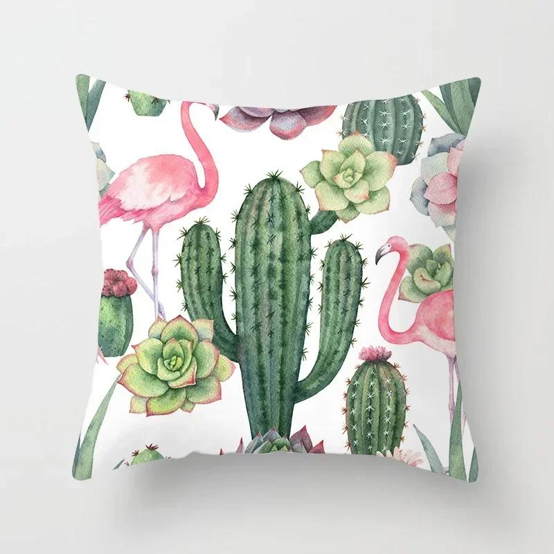 Tropical Cactus Summer Plants Pattern Double-sided Printed Pillow Cover Short Plush Suitable Living Sofas Throw Cushion Cover