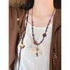 Retro Wood Woven Flower Long Necklace Women's New Chinese Ethnic Style Zen Sweater Chain Decorative Lanyard Accessories
