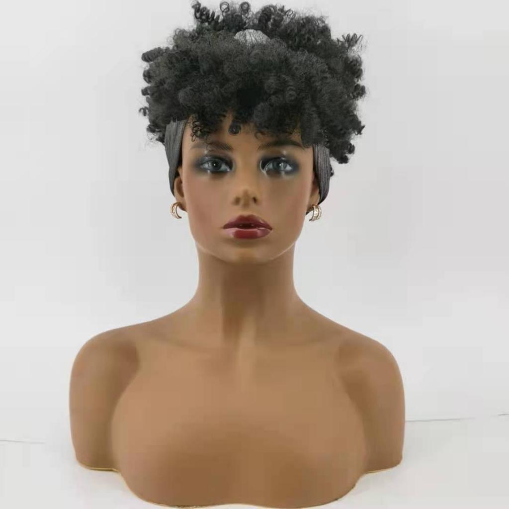 Short Kinky Curly Headband Wig Ombre Afro Curly Wig with Head Band Synthetic Scarf Wigs for Women Cosplay Hair High Temperature