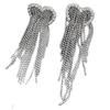 Silver Needle Diamond Love Fringed Earrings Women, Fashion Light Luxury Face Skinny Long Earrings Earrings