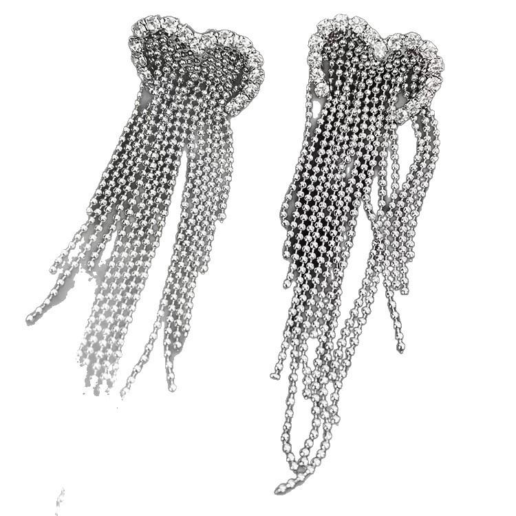 Silver Needle Diamond Love Fringed Earrings Women, Fashion Light Luxury Face Skinny Long Earrings Earrings