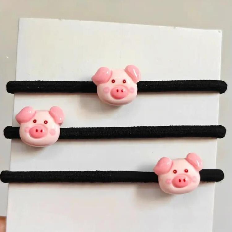3PCS Lovely Pig Theme Hair Ties Nylon Hair Rope Cartoon Hair Elastic For School Kids Everyday Hair Styling Accessory
