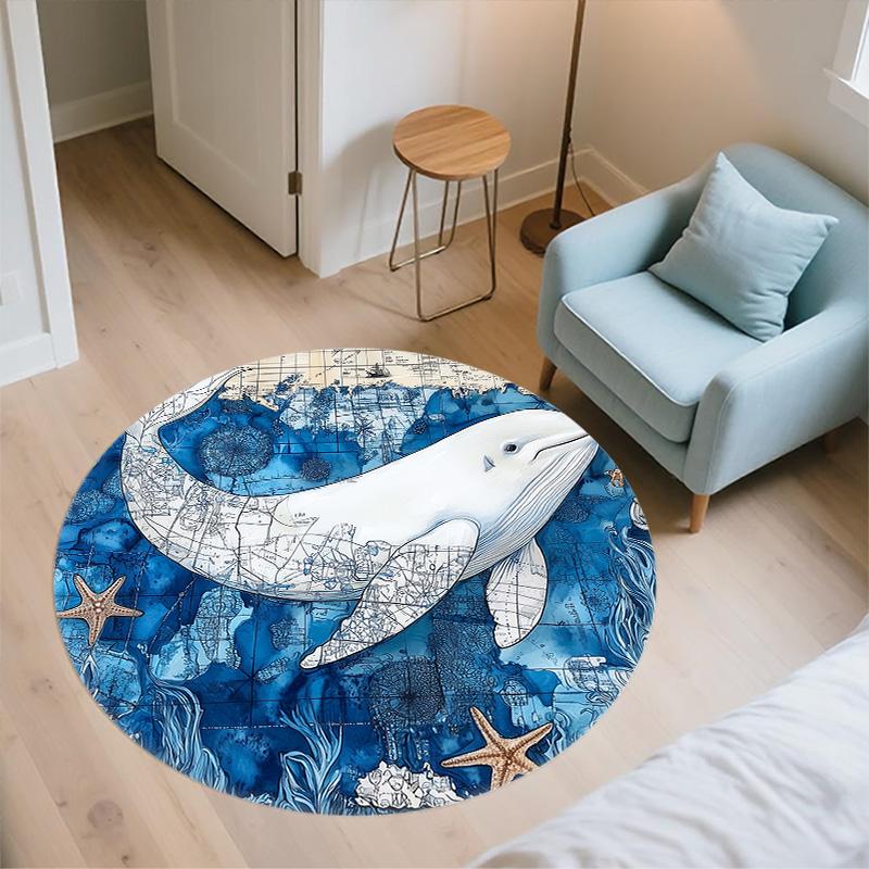 Zwierzęta Morskie,Okrągły Dywanik,Dywanik do Salonu Sypialni Sofy Pokoju Zabaw Dekoracja,Antypoślizgowa Mata Podłogowa