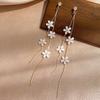 Elegant Crystal Rhinestone Long Tassel Earrings for Women Delicate Sweet Flower Dangle Earrings Girls Party Wedding Jewelry Gift