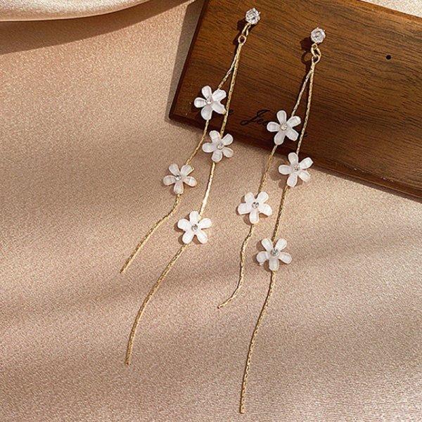 Elegant Crystal Rhinestone Long Tassel Earrings for Women Delicate Sweet Flower Dangle Earrings Girls Party Wedding Jewelry Gift
